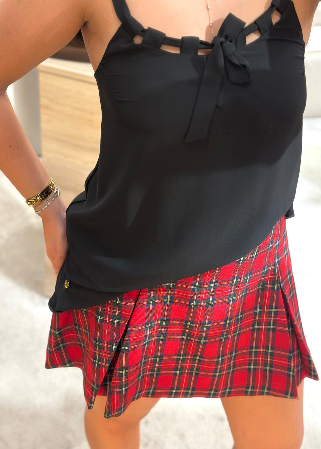 SAIA CURTA XADREZ VERMELHO DIXIE
