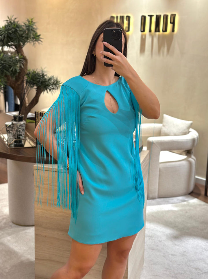 VESTIDO CURTO AQUA PONTO CHIC