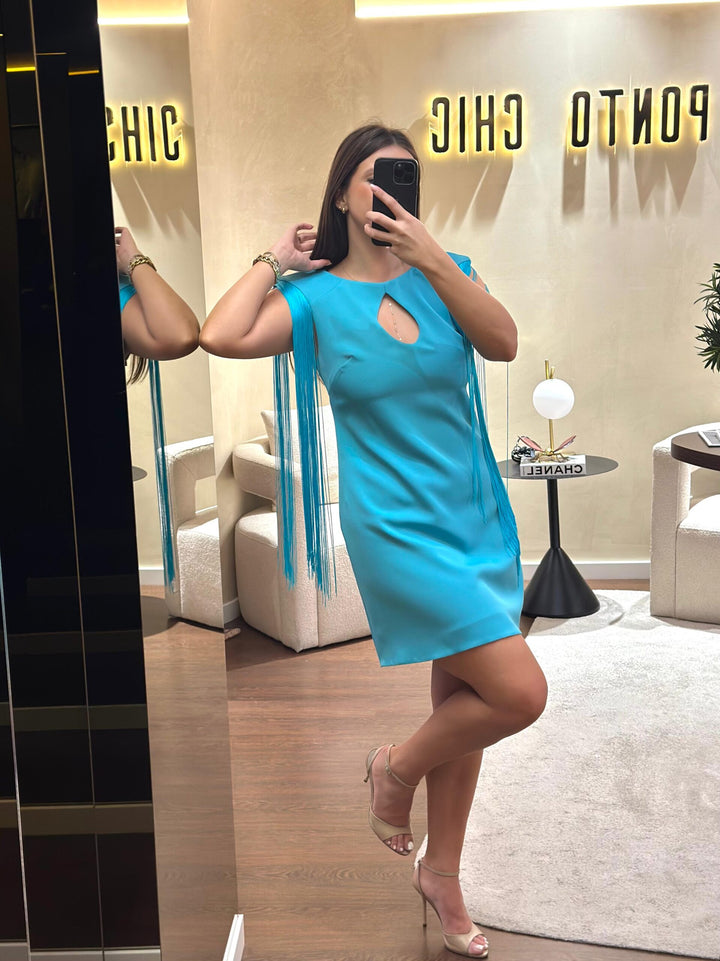 VESTIDO CURTO AQUA PONTO CHIC