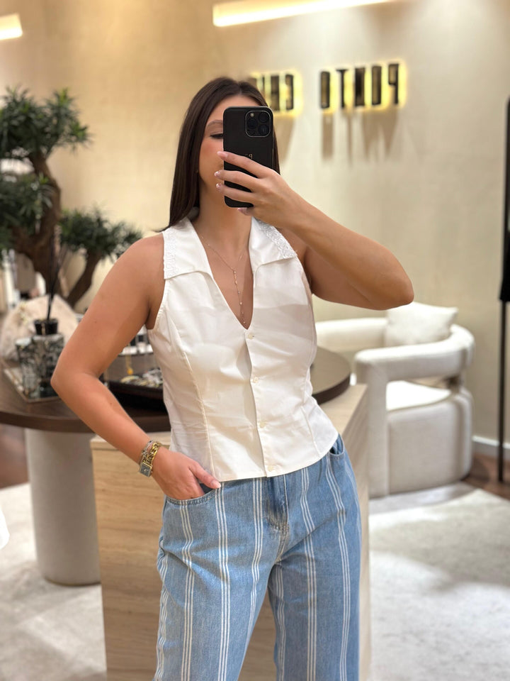 CAMISA BRANCA SEM OMBRO RINASCIMENTO