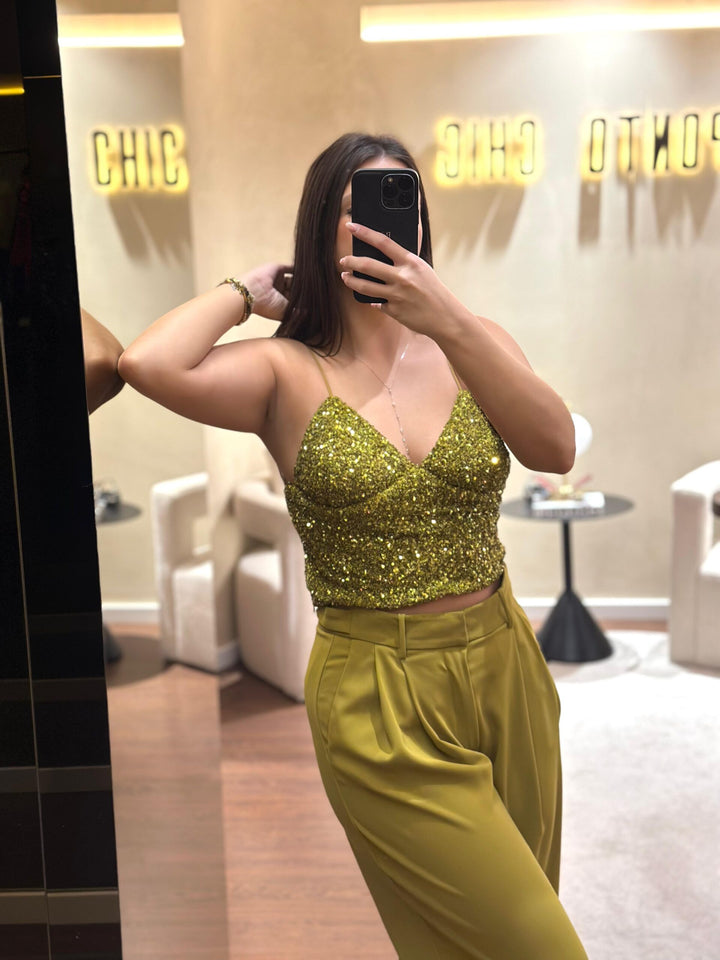 TOP VERDE OLIVIA LANTEJOULAS ANIYE BY