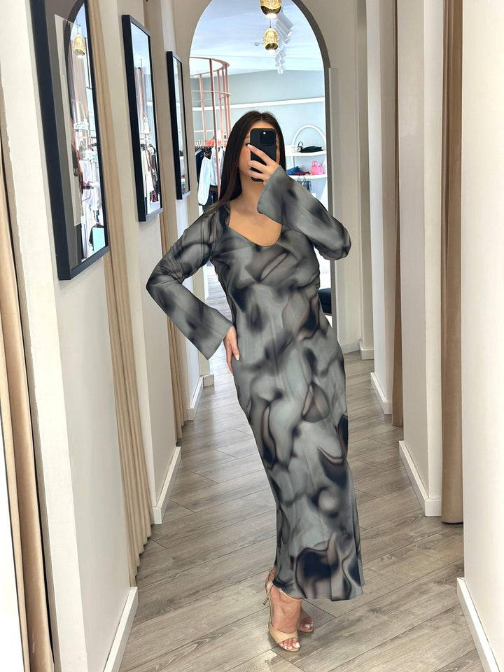 VESTIDO LONGO COM ESTAMPADO ABSTRATO IMPERIAL