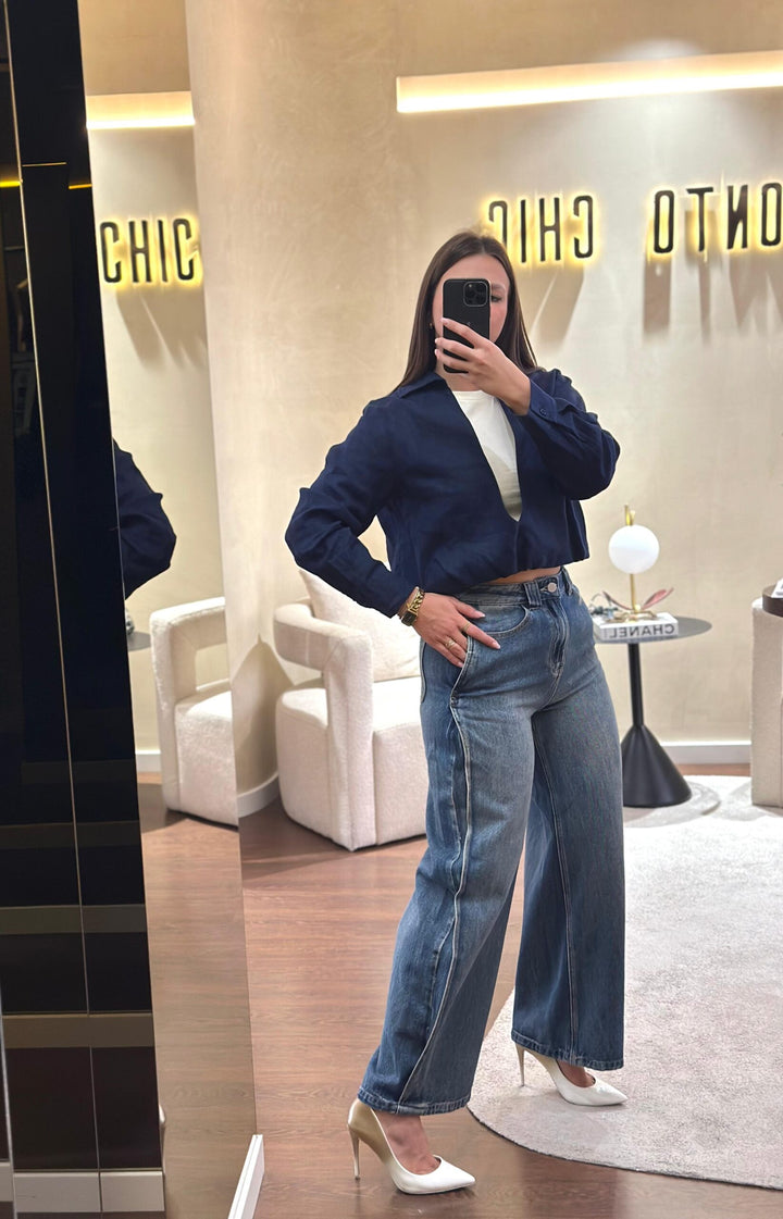 CALÇA DE GANGA RETA COM COSTURA LATERAL ELEH
