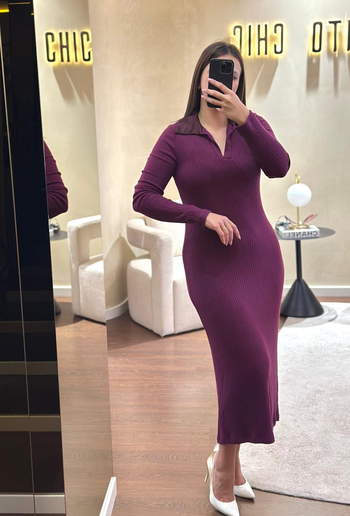 VESTIDO BORDEAUX EM MALHA RINASCIMENTO