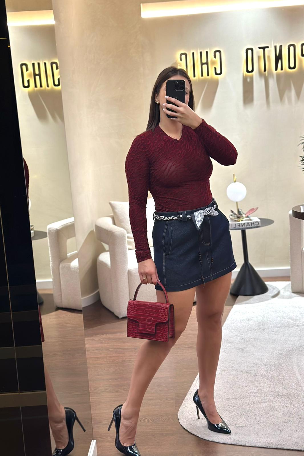SAIA DE GANGA COM CINTO ESTAMPADO E MISSANGAS PONTO CHIC
