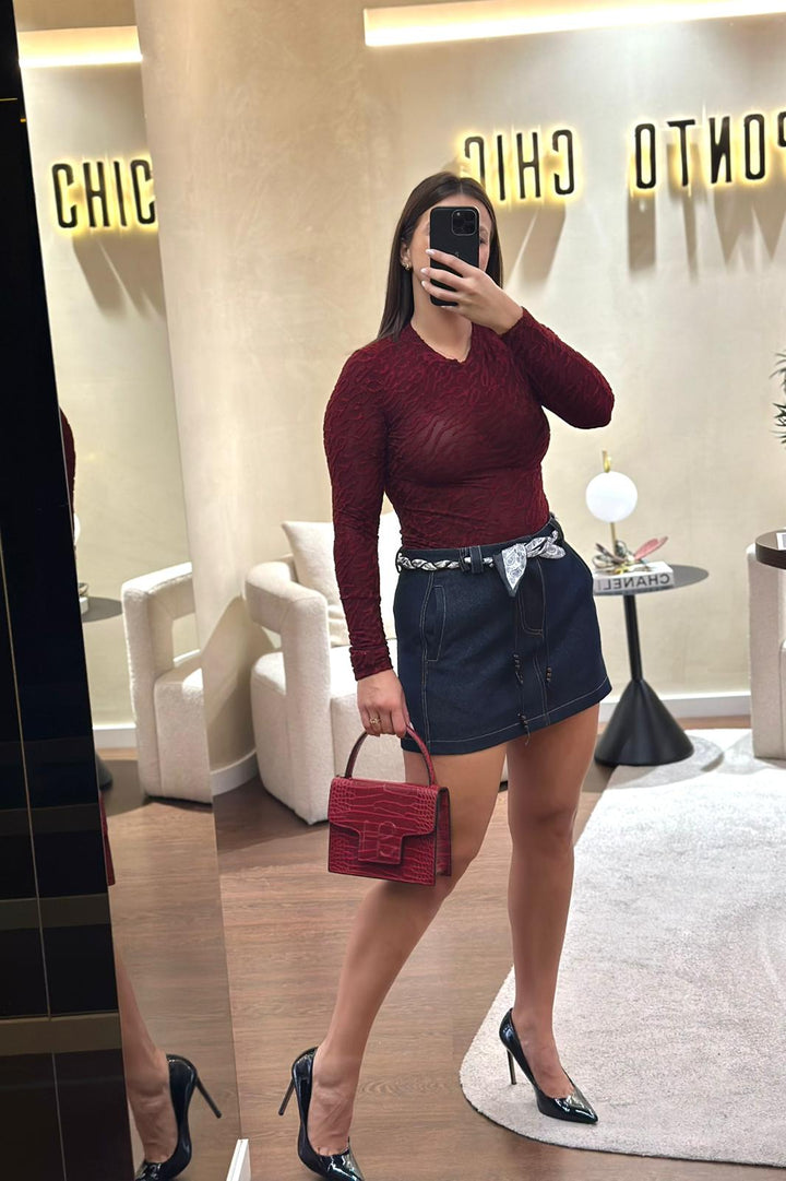 SAIA DE GANGA COM CINTO ESTAMPADO E MISSANGAS PONTO CHIC