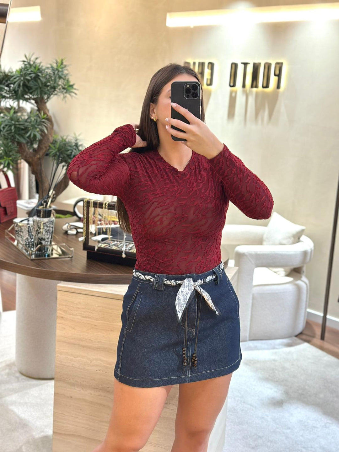 SAIA DE GANGA COM CINTO ESTAMPADO E MISSANGAS PONTO CHIC