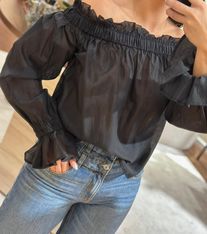BLUSA PRETA TRANSPARENTE ELEH