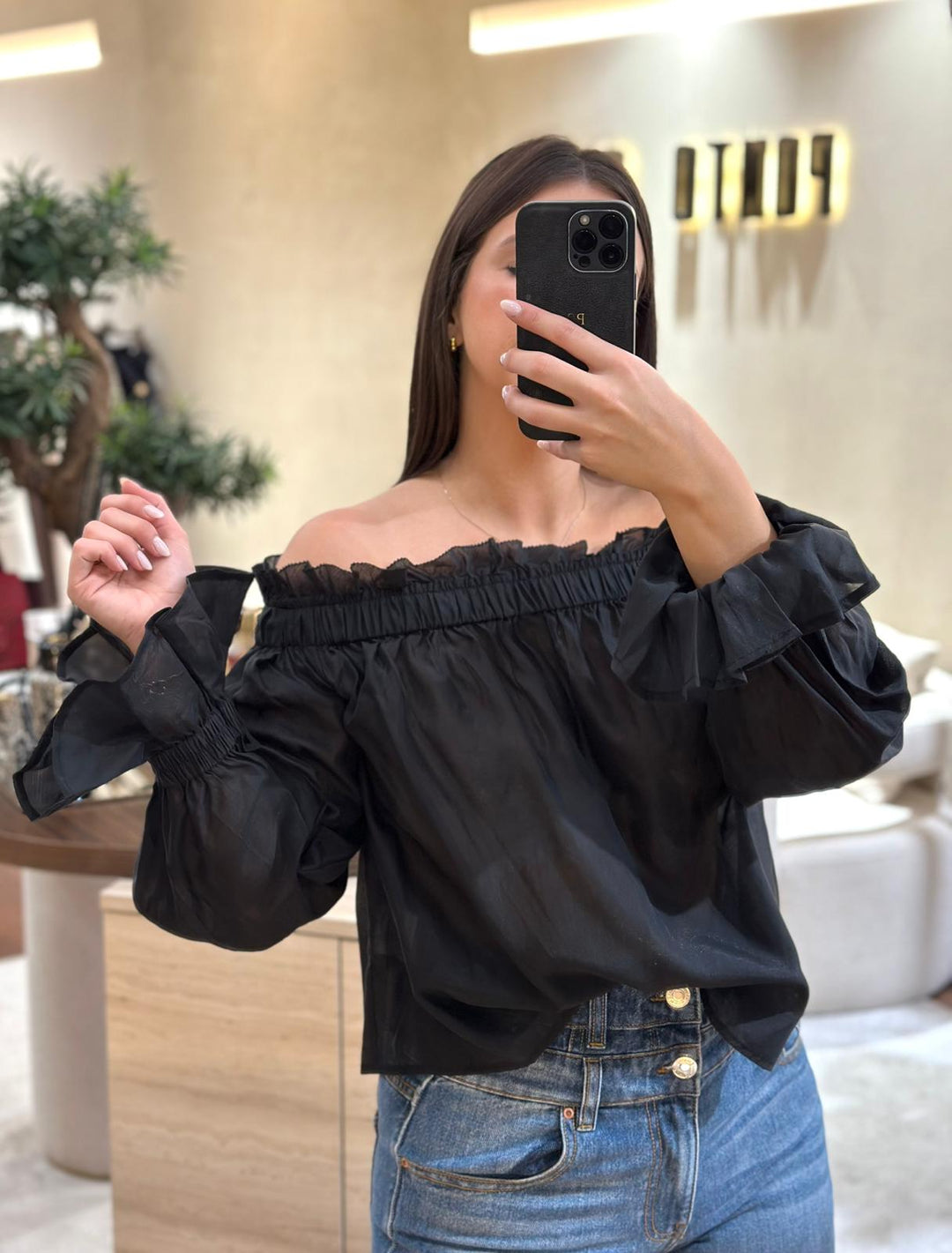 BLUSA PRETA TRANSPARENTE ELEH