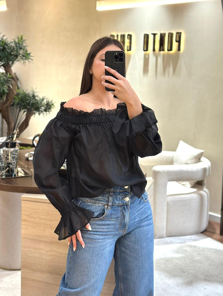 BLUSA PRETA TRANSPARENTE ELEH