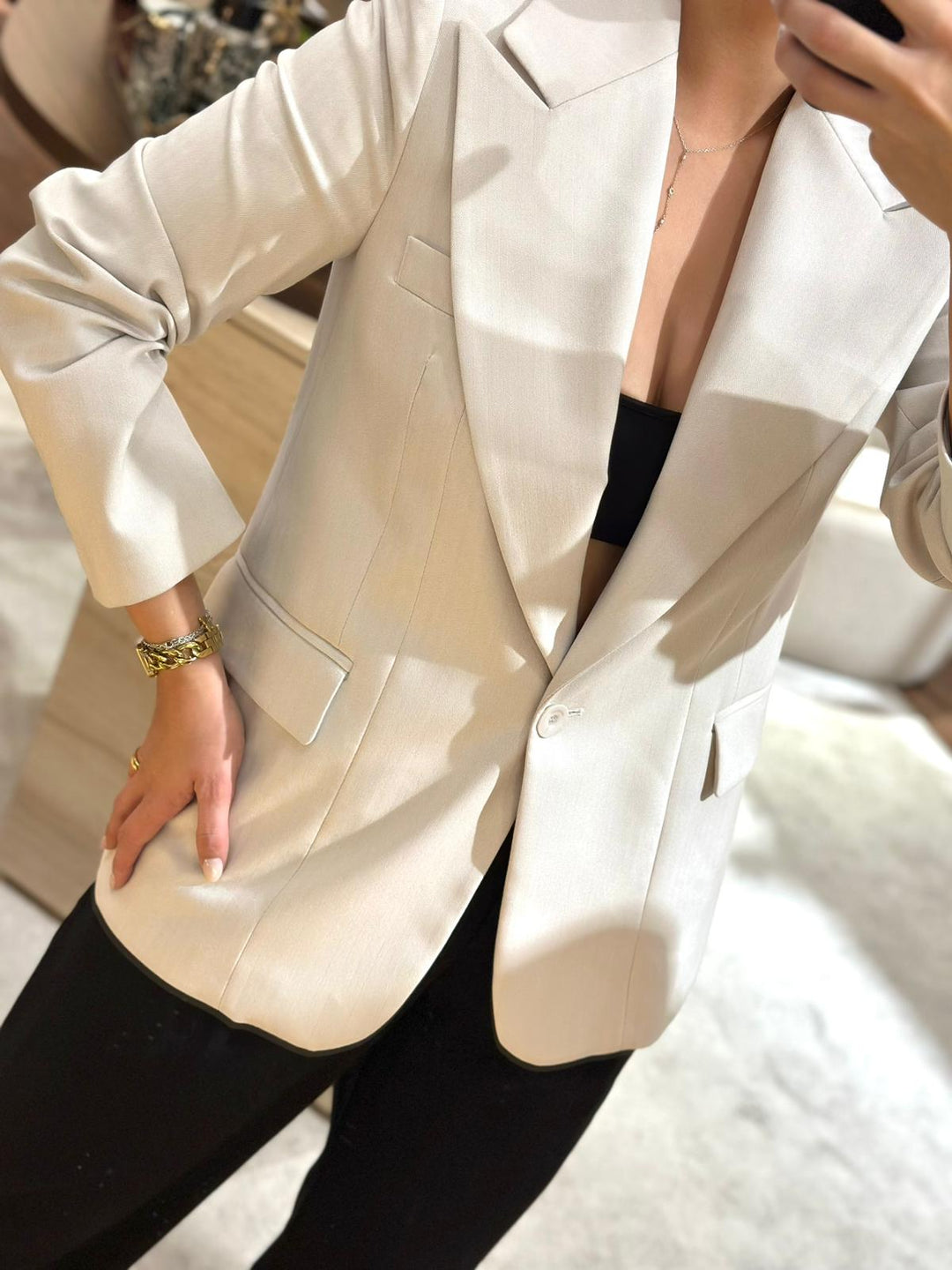 BLAZER BEGE ESTAMPADO ESPINHA IMPERIAL