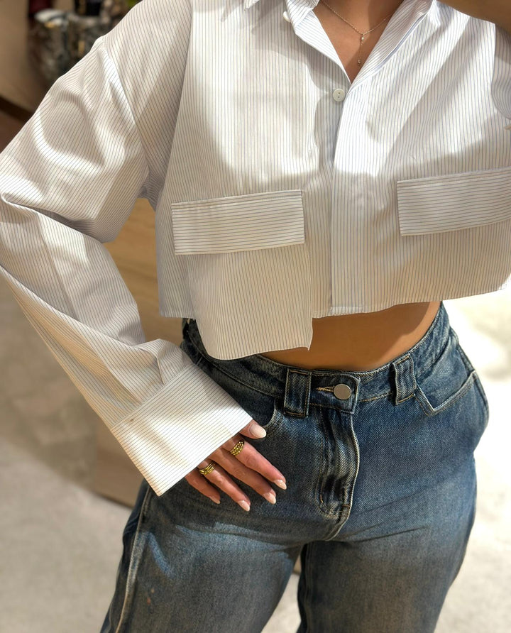 CAMISA CROPPED DE RISCAS AZUL IMPERIAL