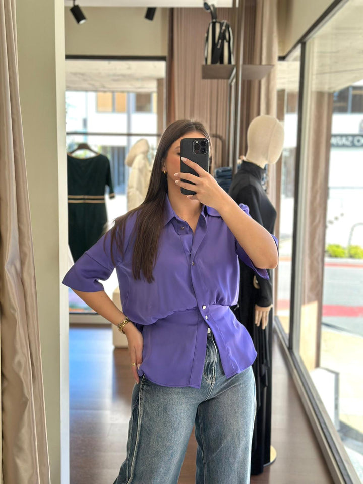 BLUSA ROXA COM DETALHE DRAPEADO IMPERIAL