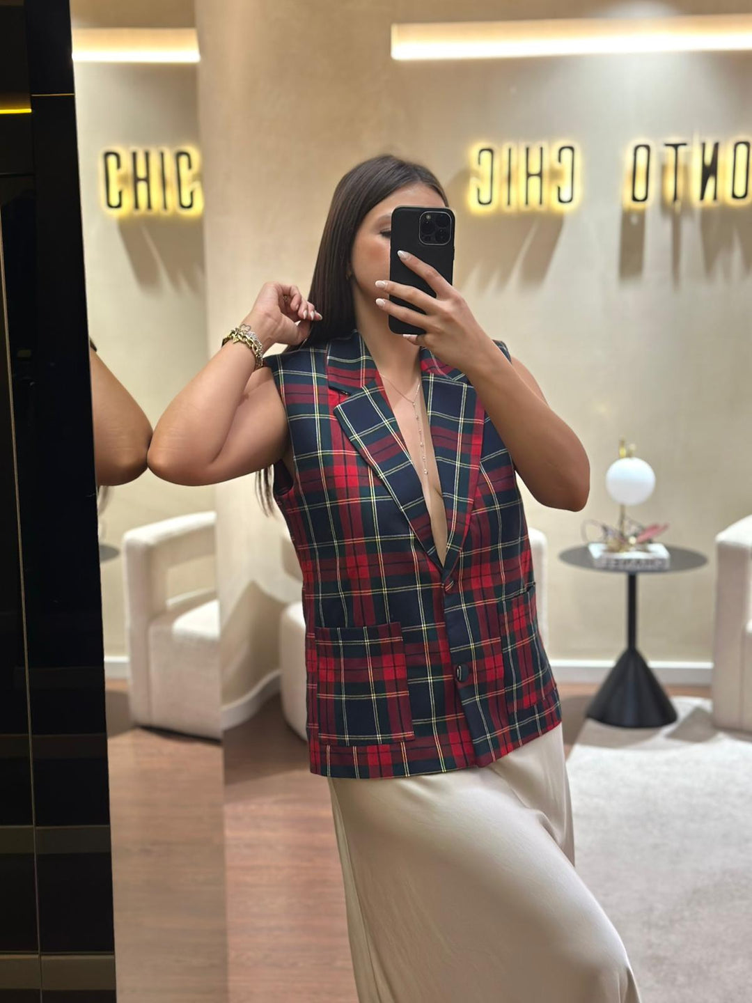 COLETE XADREZ TARTAN SEM MANGAS RINASCIMENTO