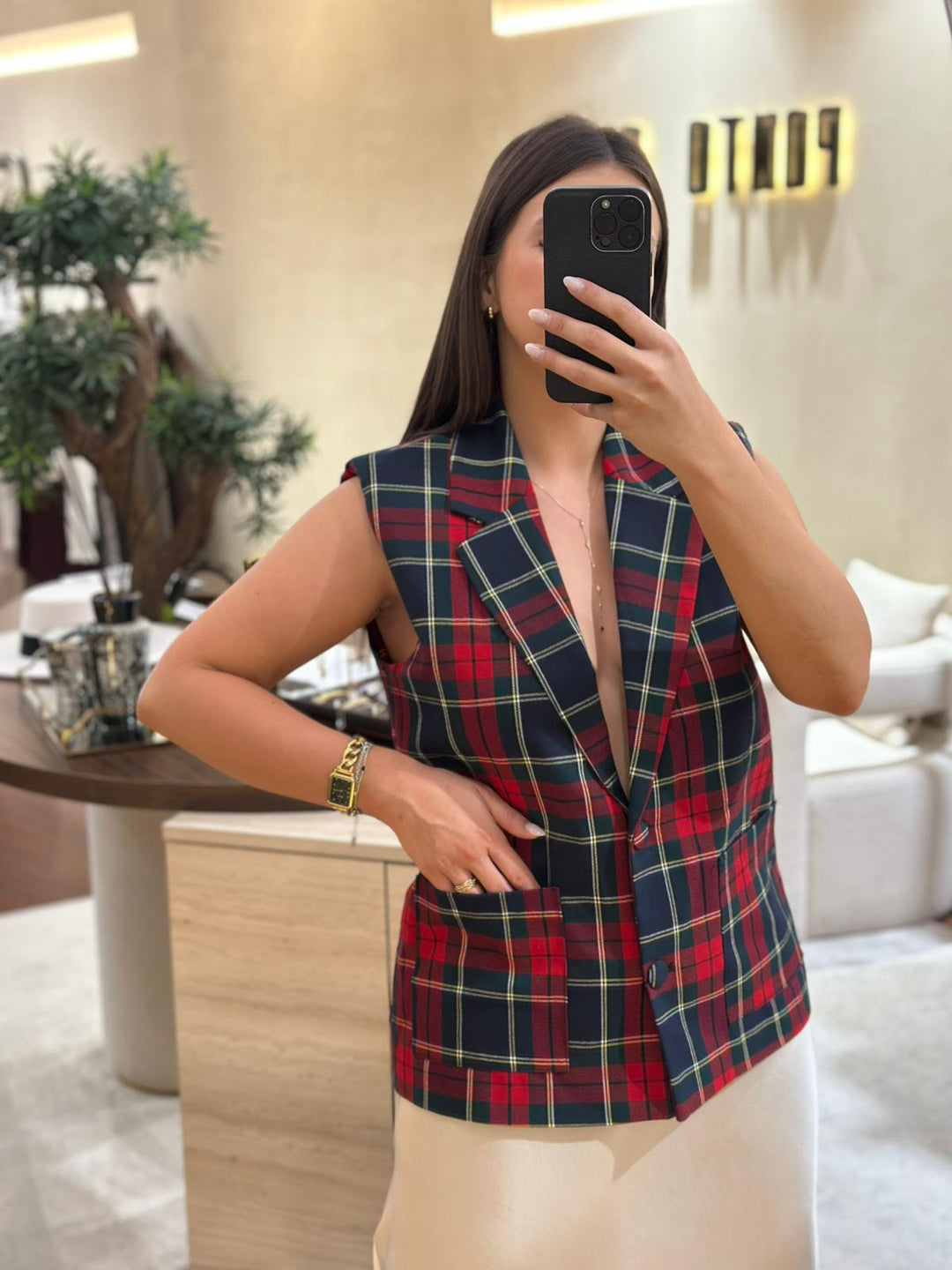 COLETE XADREZ TARTAN SEM MANGAS RINASCIMENTO