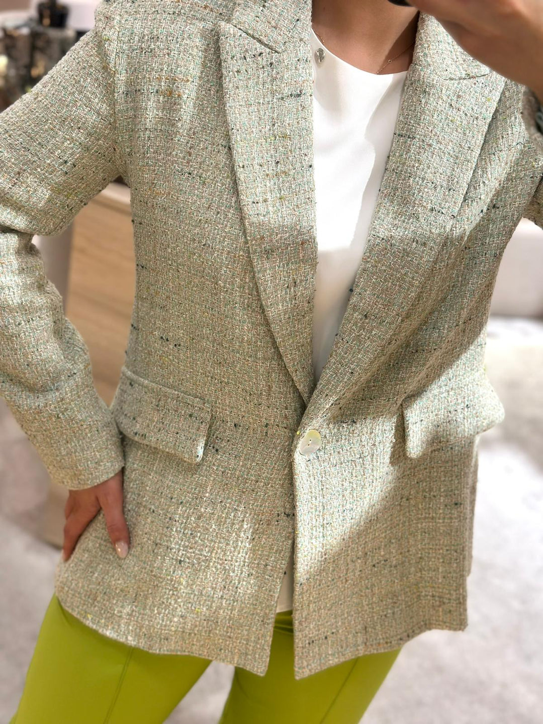 BLAZER CURTO TWEED VERDE MENTA RINASCIMENTO