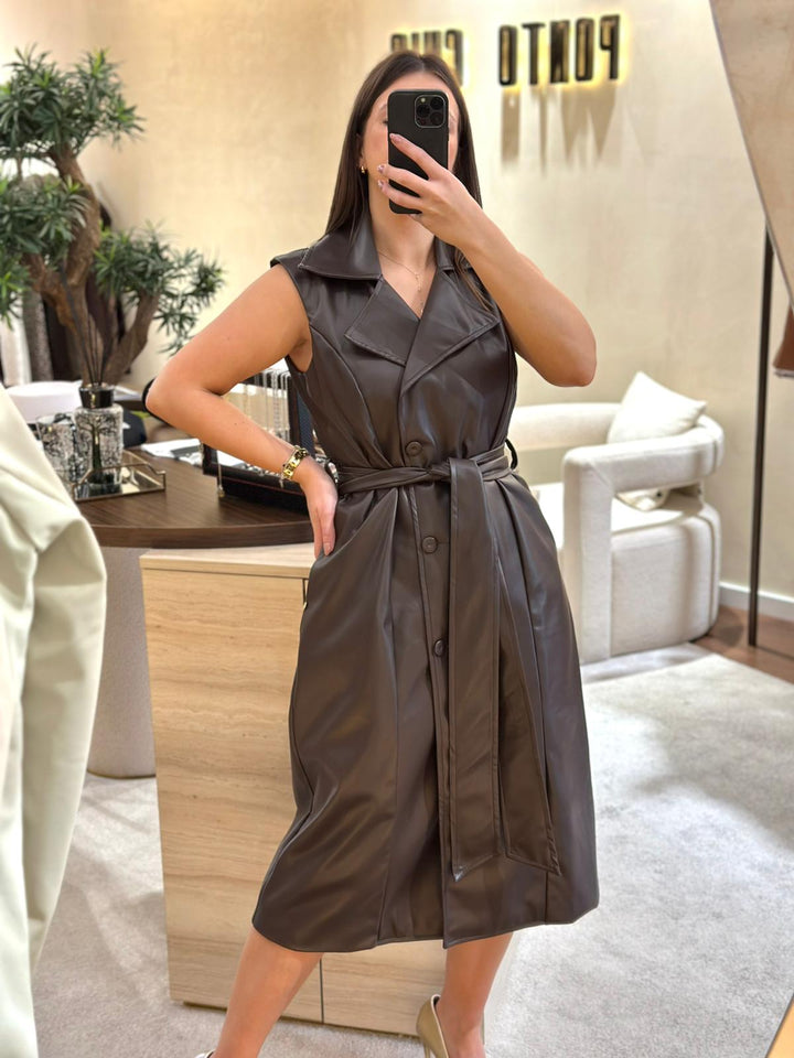 VESTIDO CASTANHO COMPRIDO EM ECOPELE MISS YOU