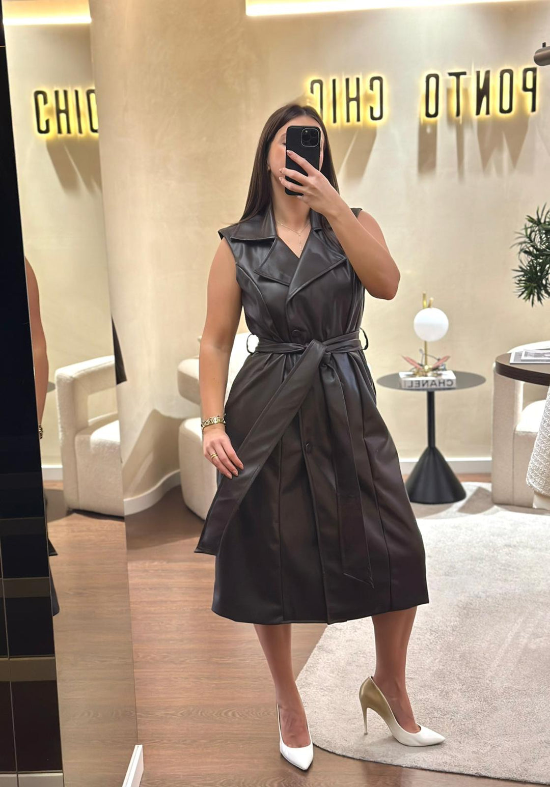 VESTIDO CASTANHO COMPRIDO EM ECOPELE MISS YOU