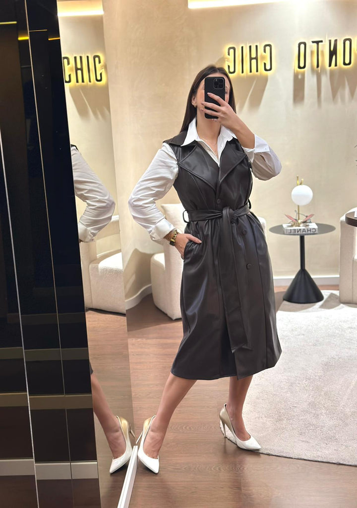 VESTIDO CASTANHO COMPRIDO EM ECOPELE MISS YOU