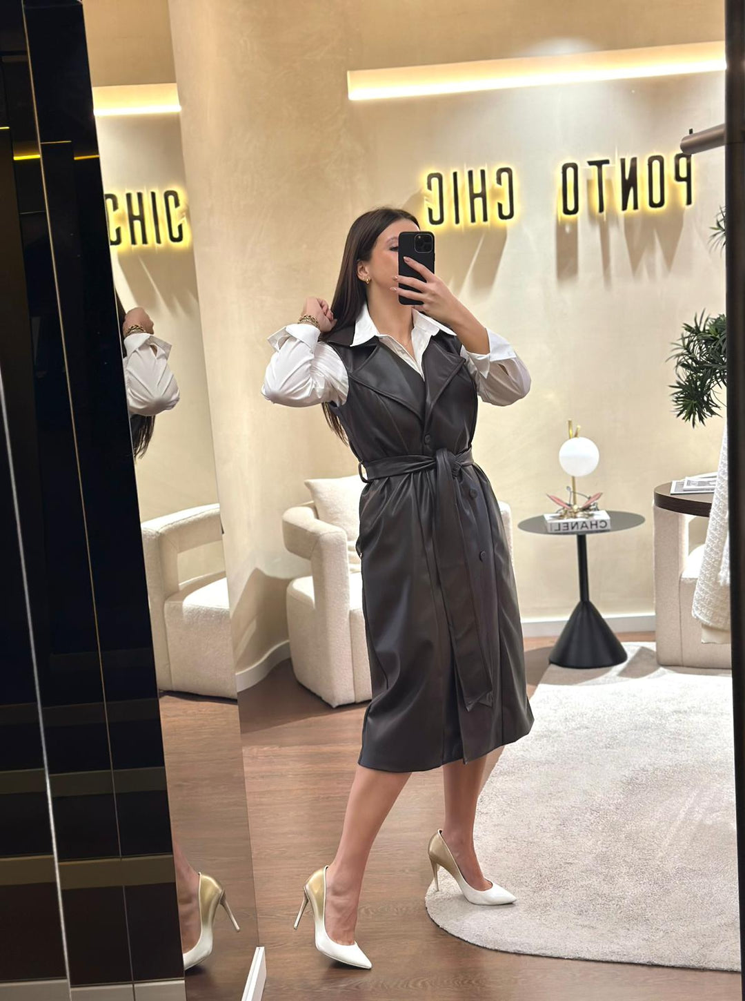 VESTIDO CASTANHO COMPRIDO EM ECOPELE MISS YOU