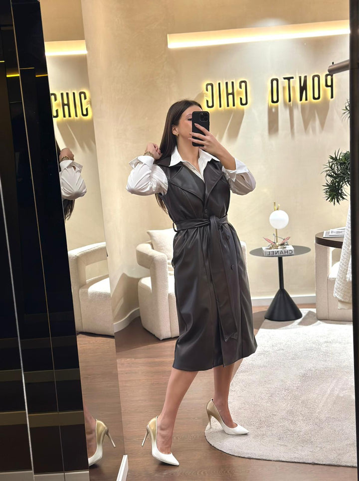 VESTIDO CASTANHO COMPRIDO EM ECOPELE MISS YOU