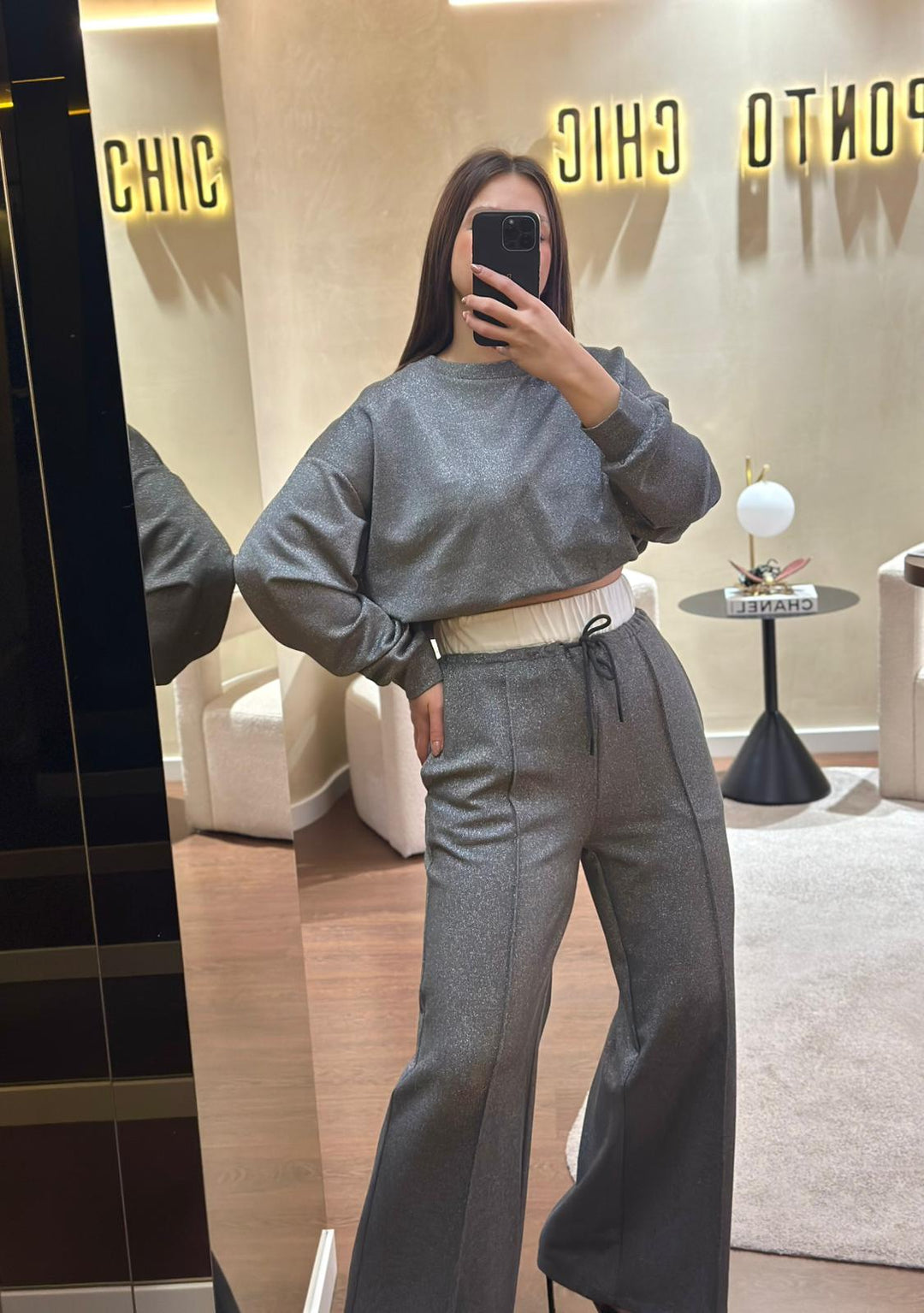 CALÇA PANTALONA PRATEADA ELEH