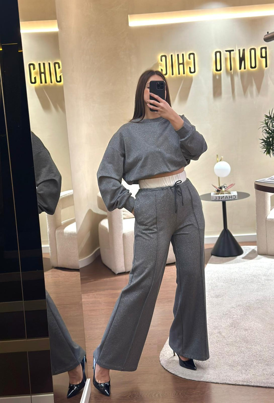 CALÇA PANTALONA PRATEADA ELEH