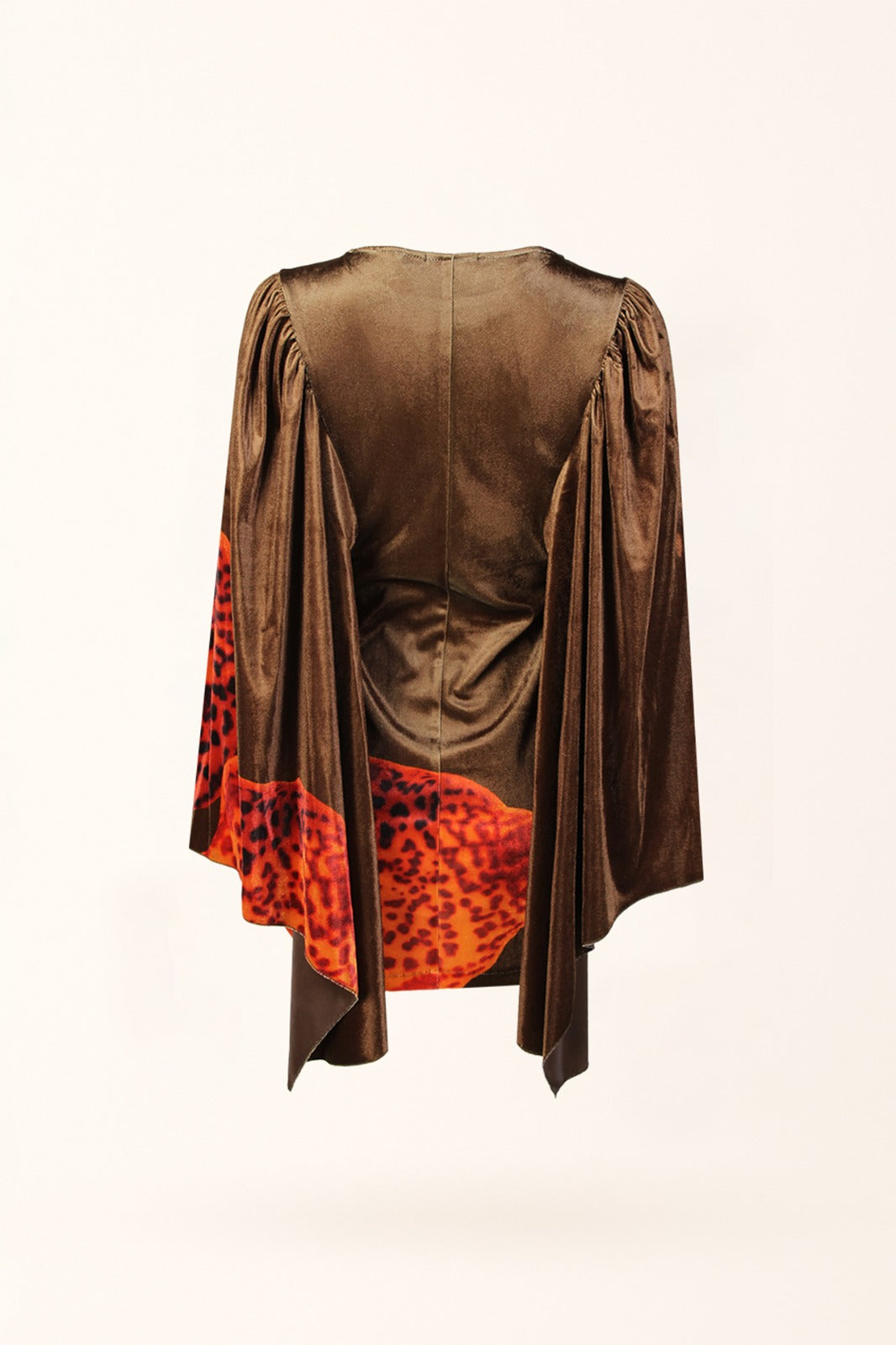 VESTIDO VELUDO CASTANHO COM ESTAMPA ARTÍSTICA SAHOCO