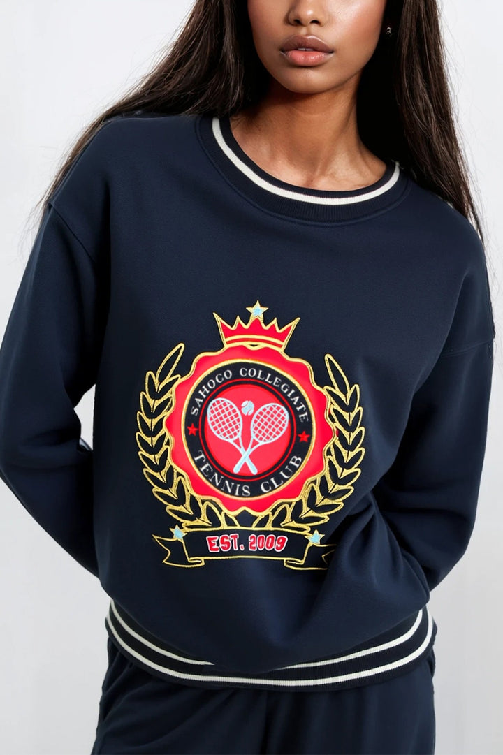 SWEAT AZUL MARINHO COM BORDADO COLLEGIATE TENNIS CLUB SAHOCO