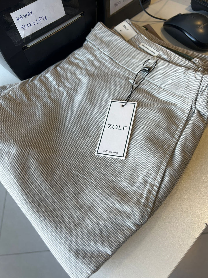 CALÇA PATA DE GALO BRANCO E CINZA SLIM FIT ZOLF