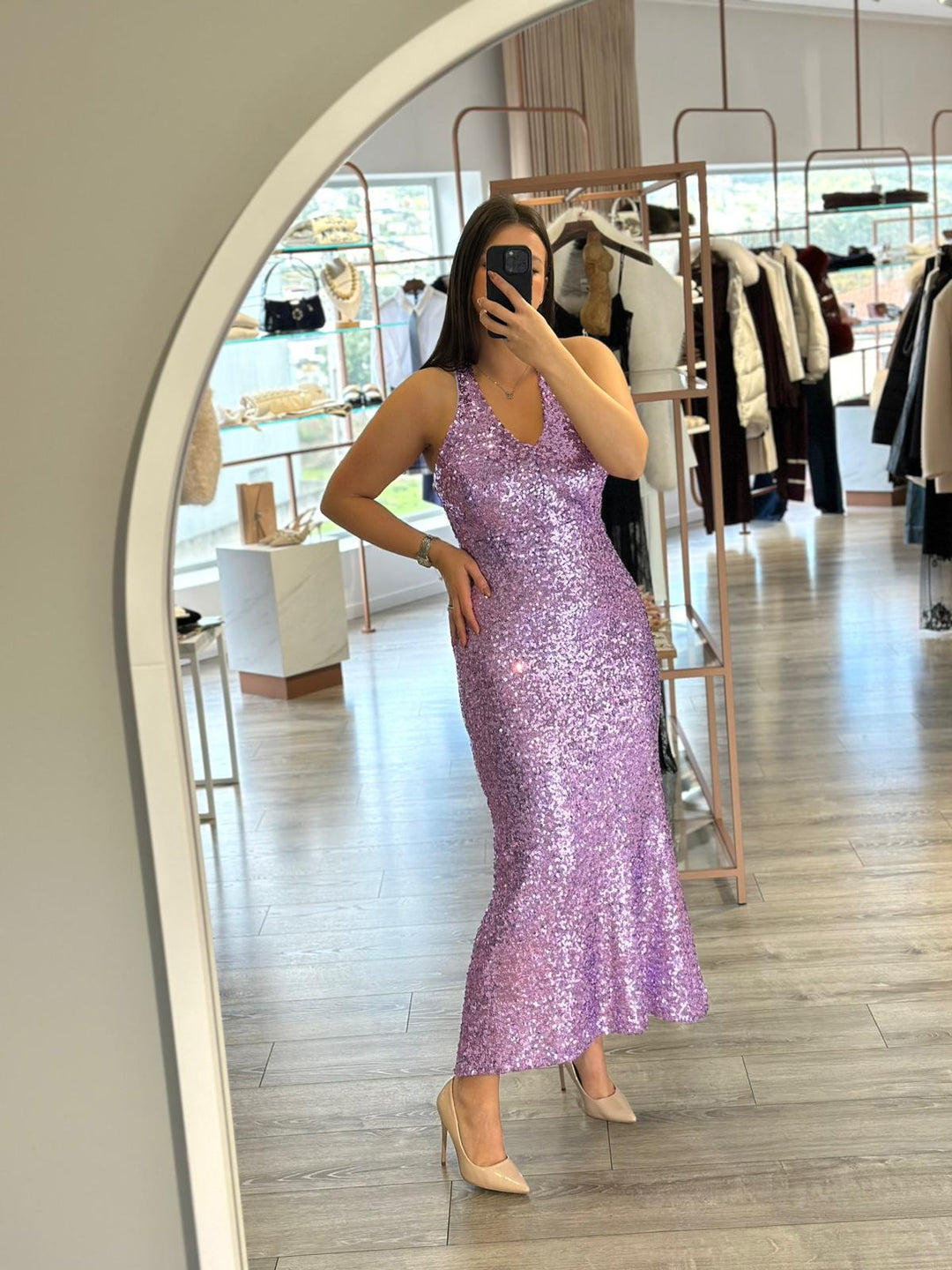 VESTIDO LANTEJOULAS LILÁS RINASCIMENTO