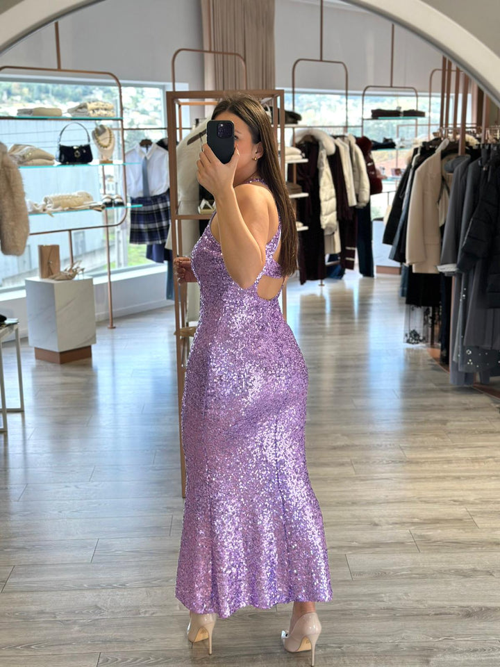 VESTIDO LANTEJOULAS LILÁS RINASCIMENTO
