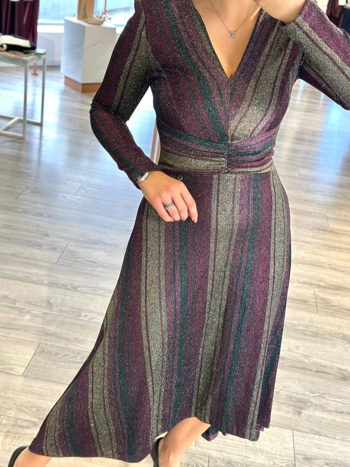 VESTIDO COMPRIDO MULTICOLOR METÁLICO RINASCIMENTO