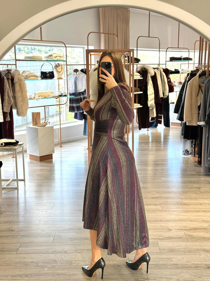 VESTIDO COMPRIDO MULTICOLOR METÁLICO RINASCIMENTO