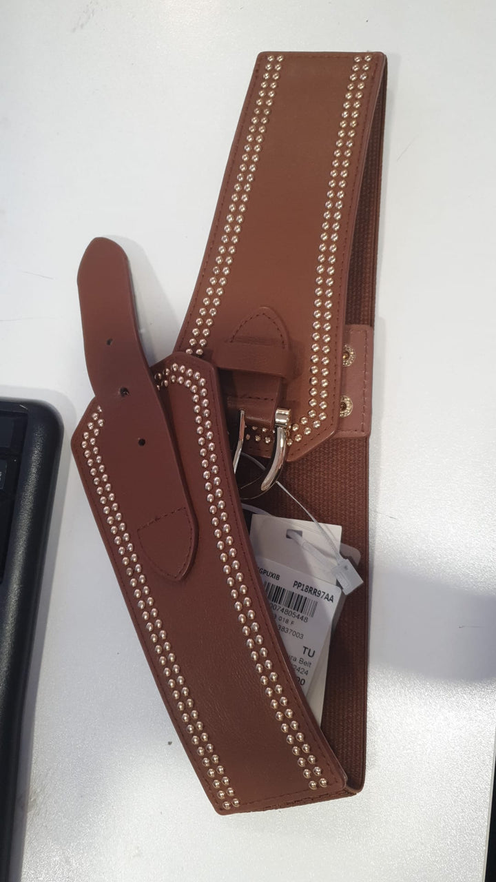 CINTO LARGO CASTANHO COM TACHAS DOURADAS RINASCIMENTO