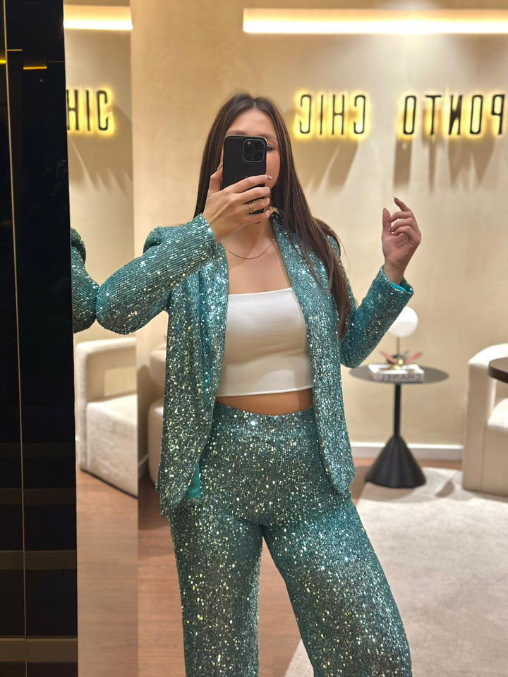 BLAZER VERDE ÁGUA DE LANTEJOULAS RINASCIMENTO