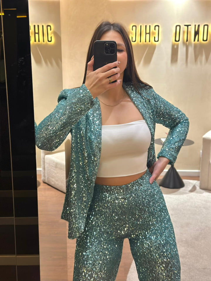 BLAZER VERDE ÁGUA DE LANTEJOULAS RINASCIMENTO