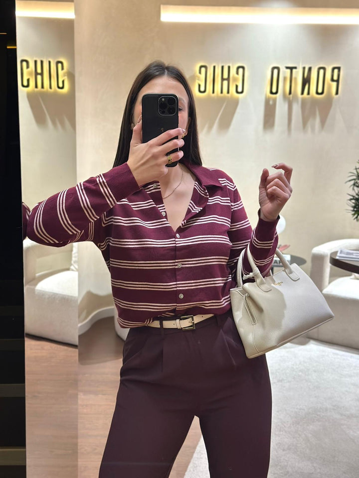 CAMISOLA ÀS RISCAS BORDÔ PONTO CHIC