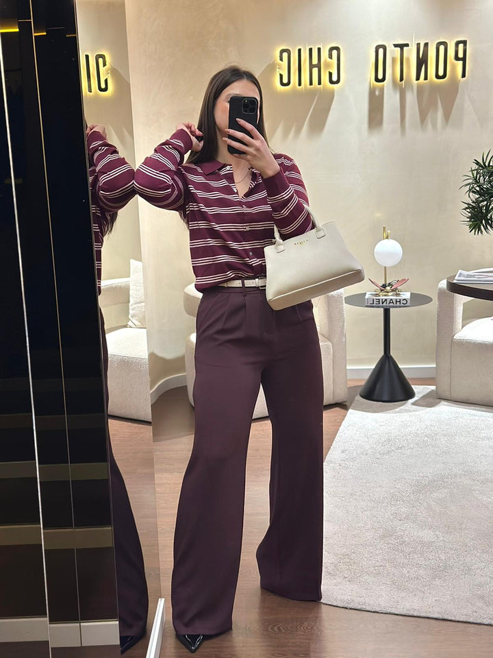 CAMISOLA ÀS RISCAS BORDÔ PONTO CHIC