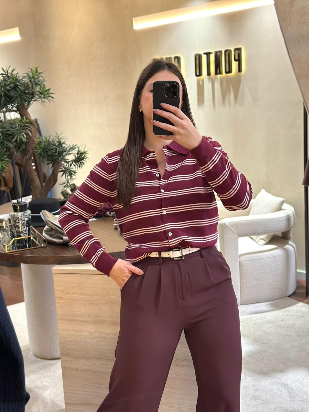 CAMISOLA ÀS RISCAS BORDÔ PONTO CHIC