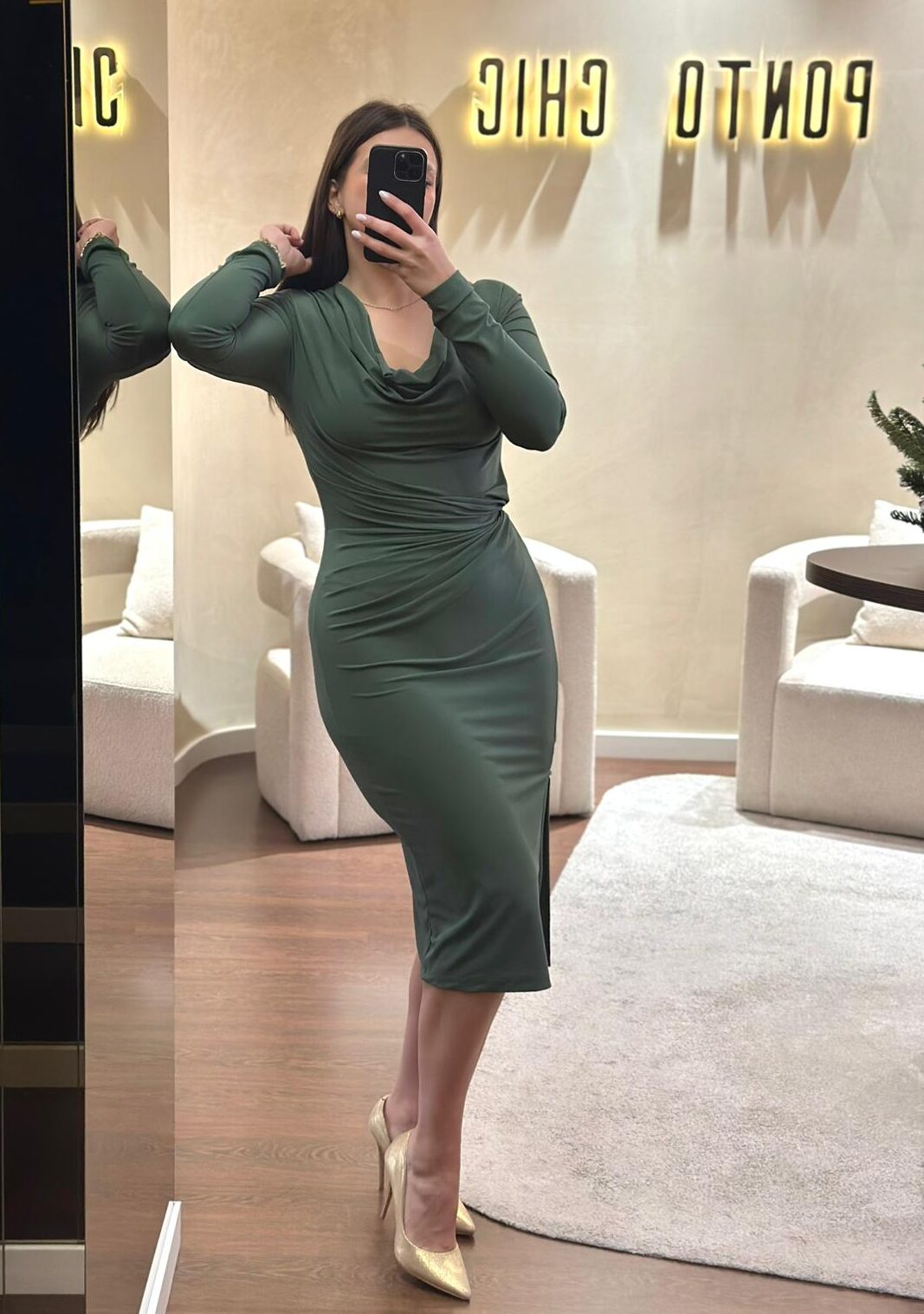 VESTIDO VERDE DRAPEADO PONTO CHIC