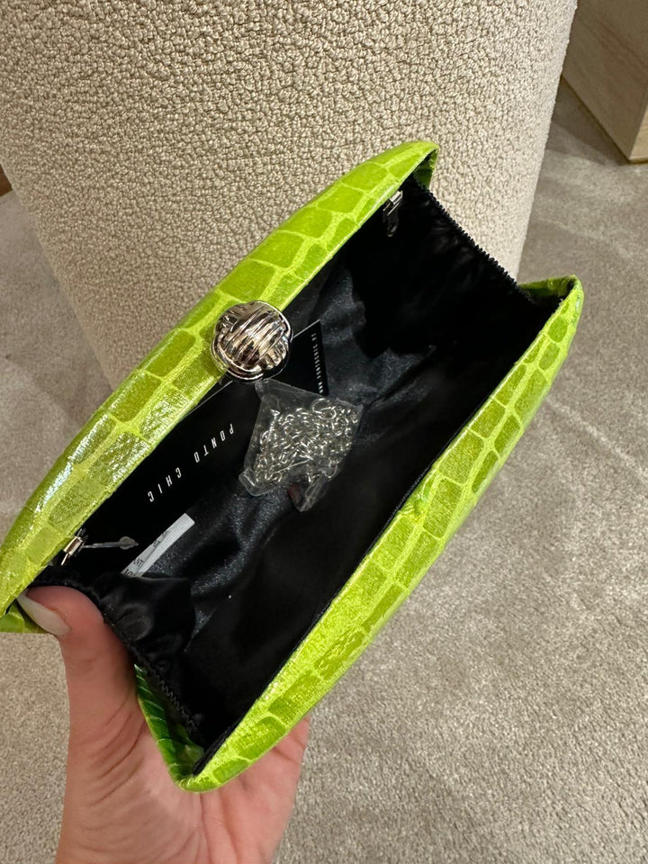 CLUTCH EFEITO CROCO LIME PONTO CHIC