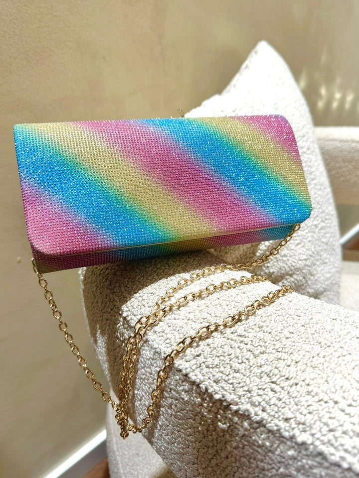 CLUTCH MULTICOR COM EFEITO ARCO-ÍRIS PONTO CHIC