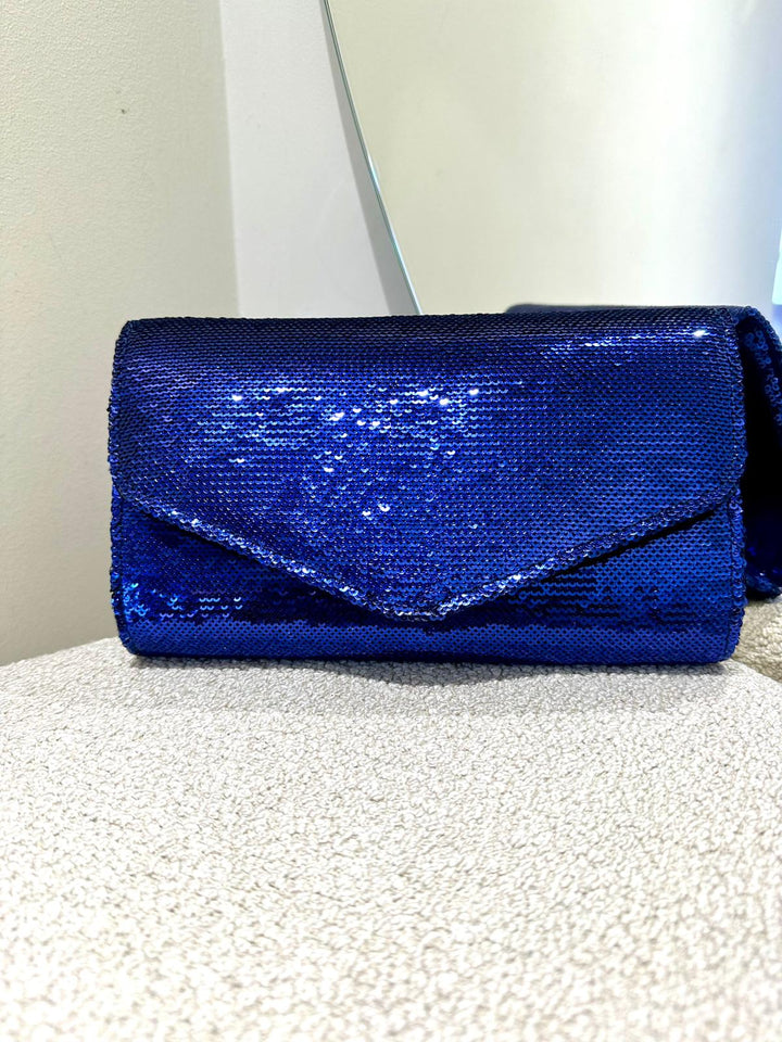 CLUTCH ENVELOPE DE LANTEJOULAS AZUL-MARINHO PONTO CHIC