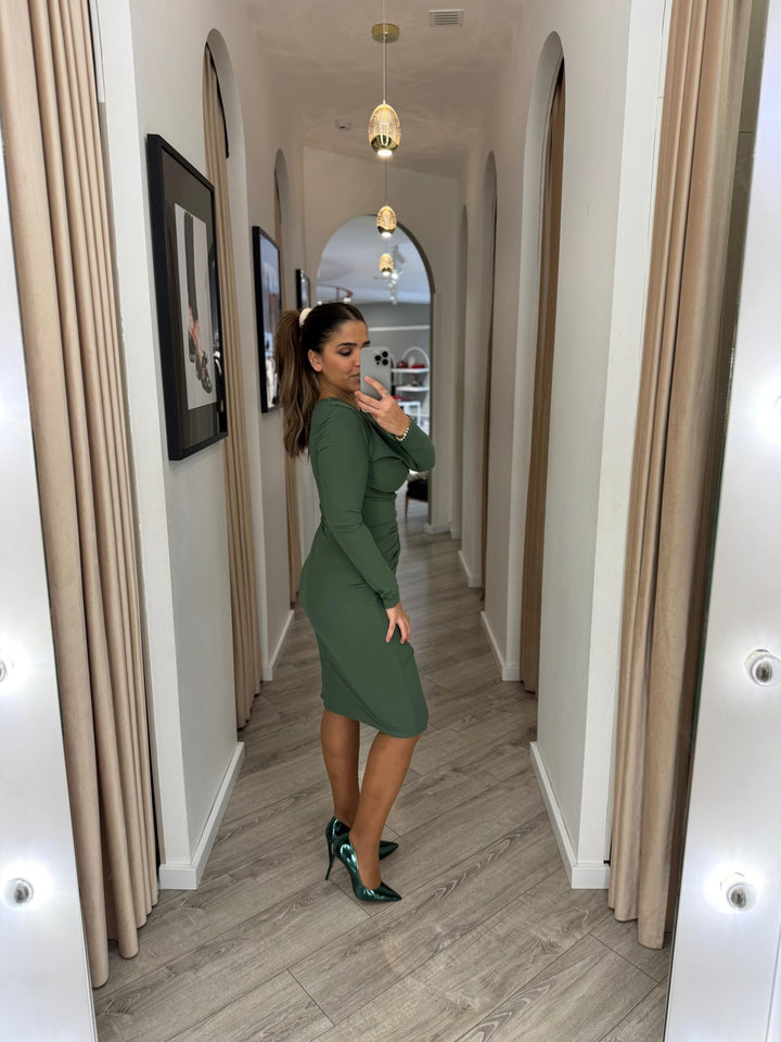 VESTIDO VERDE DRAPEADO PONTO CHIC