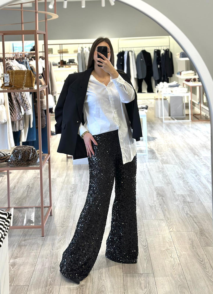 CALÇA DE LANTEJOULAS PRETA IMPERIAL