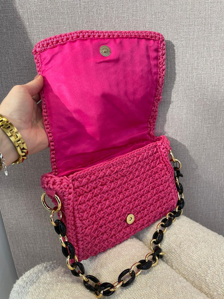 MALA TIRACOLO ROSA COM CORRENTE PONTO CHIC