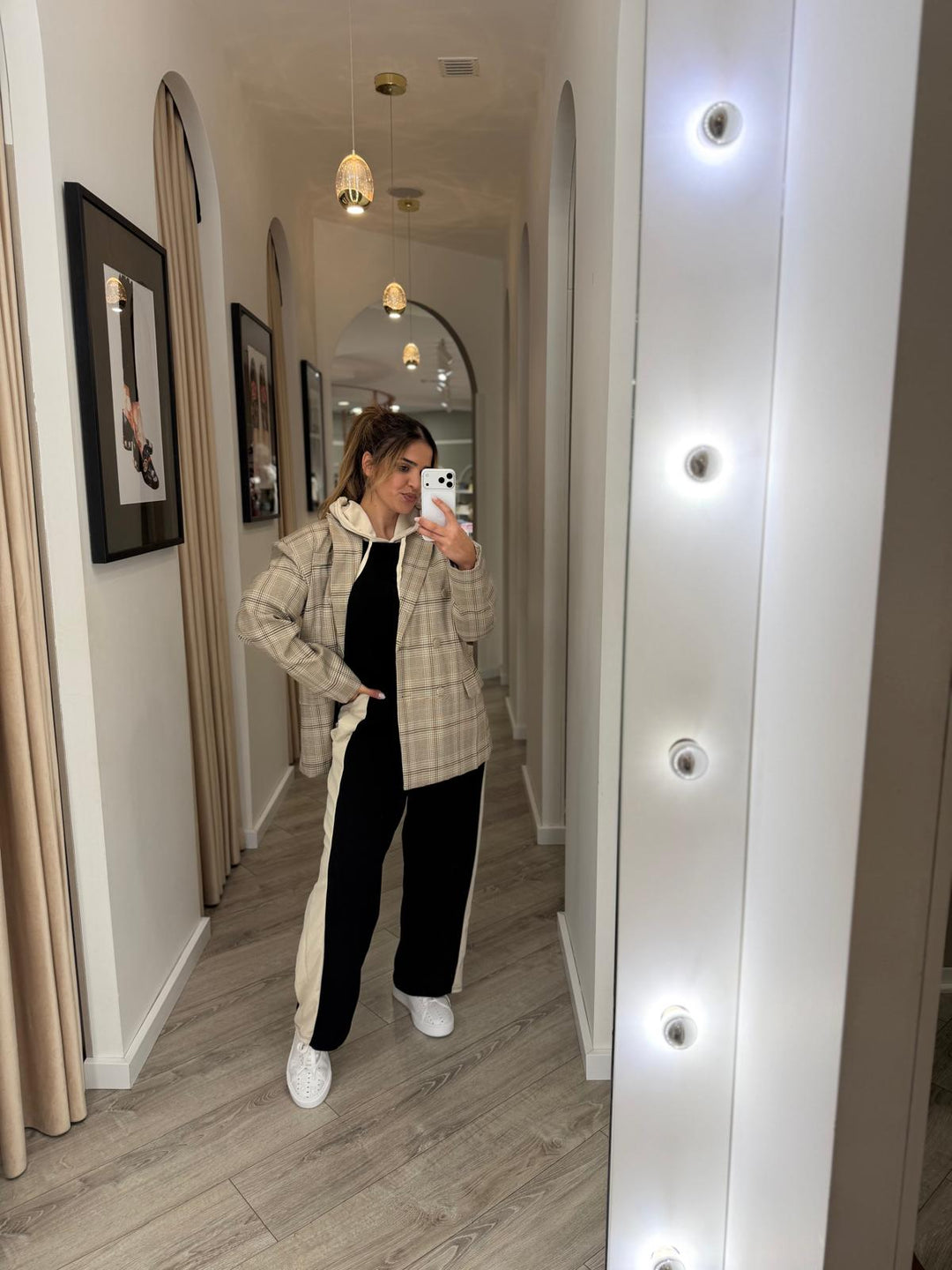 CASACO XADREZ BEGE PONTO CHIC