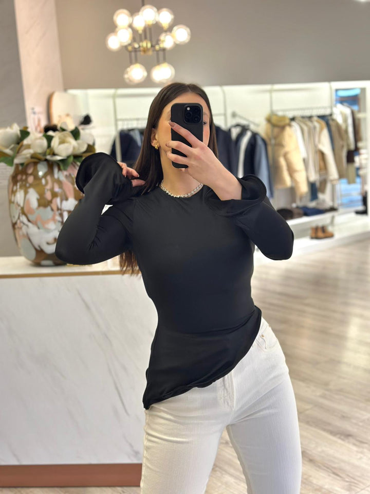 CAMISOLA PRETA MANGA COMPRIDA PONTO CHIC