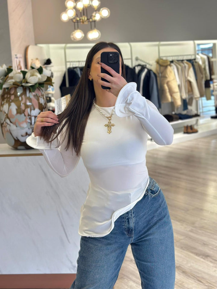 CAMISOLA BRANCA MANGA COMPRIDA PONTO CHIC